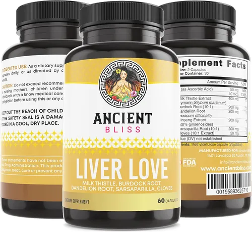Vista 8 de Ancient Bliss Liver Love - Suplemento natural de desintoxicación hepática y salud hepática de cardo mariano - Apoya el hígado saludable en hombres