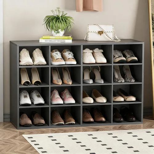 Vista 15 de Garden 4 you Banco de almacenamiento de zapatos, zapatero con 9 cubículos, organizador de zapatos de madera de 3 niveles, armario organizador