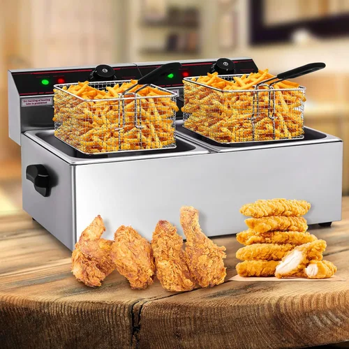 Vista 8 de KOTEK Freidora profunda con 2 canastas, freidora de encimera de acero inoxidable de 3400 W con tanques dobles extraíbles, control de temperatura