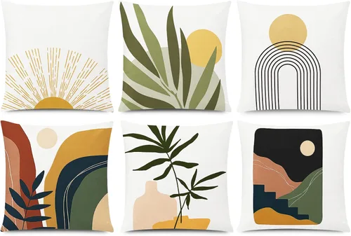 Vista 10 de COMMINY Juego de 6 fundas de almohada decorativas de 16 x 16 pulgadas / 16.0 x 16.0 in., diseño de margaritas y margaritas para sofá, moderna funda