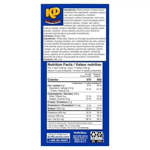 Vista 3 de Kraft Dinner Macarrones y queso cheddar picantes, 5.50 oz (paquete de 12), importados de Canadá