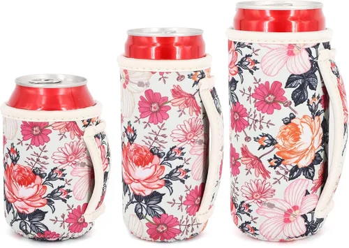 Vista 8 de 3 Pack de fundas aisladas reutilizables de neopreno con asa para soda, bebida energética, refresco, cerveza, seltzer duro, fundas para latas de 12