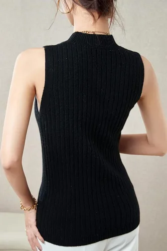 Vista 2 de LINY XIN Chaleco de punto 100% lana merino para mujer, sin mangas, suéter clásico sólido