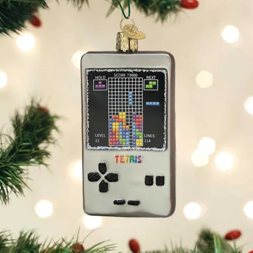 Vista 3 de Old World Christmas Adorno de cristal soplado Tetris para árbol de Navidad, decoración navideña artesanal, colección Hasbro