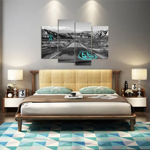 Vista 4 de Route 66 - Lienzo decorativo para pared, diseño de camino del desierto de Mojave de California, impresiones de paisajes de montaña occidental