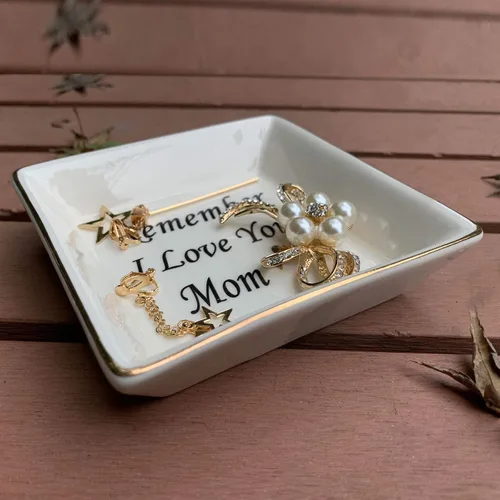 Vista 4 de Lependor Plato de anillo de cerámica decorativo de la baratija del plato de la baratija de los regalos para ella bandeja de la joyería Recuerda I