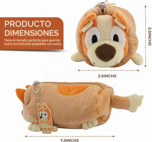 Vista 4 de AI ACCESSORY INNOVATIONS Bingo - Funda de almacenamiento multifunción de felpa suave, diseño de peluche Bluey con características 3D, color naranja