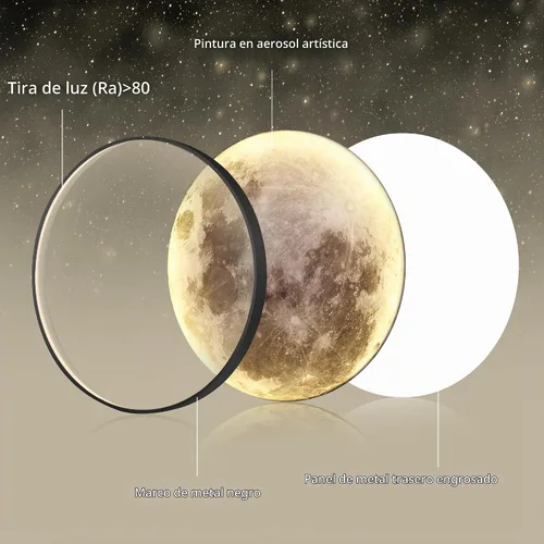 Vista 5 de Lámpara de pared de luna regulable de 9.5 pulgadas con control remoto, moderna lámpara de pared LED enchufable, lámpara de pared negra de 12 W