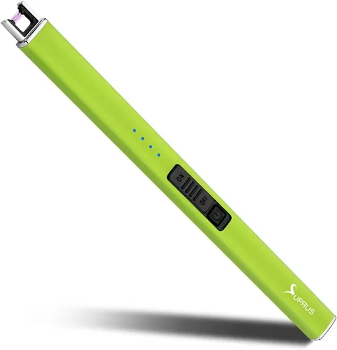 Vista 8 de SUPRUS Encendedor fluorescente que brilla en la oscuridad, encendedor eléctrico de velas, encendedor de arco USB recargable con bloqueo