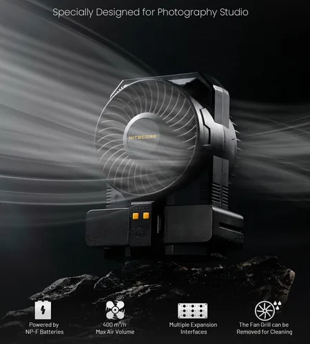Vista 2 de Nitecore CineWind CW30 - Ventilador de viento portátil para estudio, velocidad del viento de 28.6 mi/h, con viento ajustable de 10 niveles