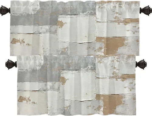 Vista 63 de Shrahala Beige and Orange Abstract Art Brushstrokes Blackout Curtain Tiers, Abstract Oil Paint Kitchen Valance Light Blocking Tier Drapes with Rod