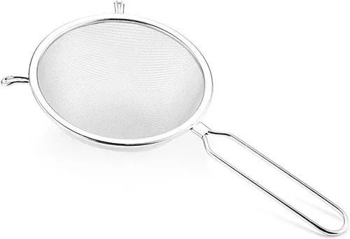 Vista 5 de Luxshiny Cuchara coladora de malla de acero inoxidable con mango largo de 14.76 pulgadas de una sola capa para servir alimentos, cuchara coladora