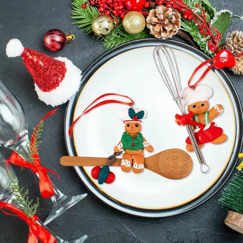 Vista 6 de GuassLee Decoraciones Navideñas de Pan de Jengibre de Chef para Delantal de Árbol Adornos para Niños Árbol de Navidad Cocina Horneado Decoración
