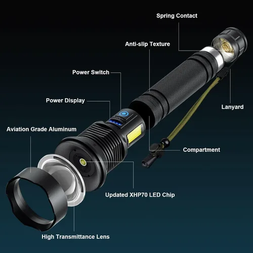 Vista 6 de Cinlinso Linternas Recargables de Alto Lúmenes, 99,000 Lúmenes Linterna LED Súper Brillante, Linterna con 7 Modos, IPX6 Impermeable, Linterna