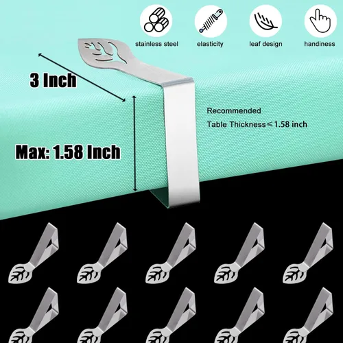 Vista 2 de Paquete de 10 clips para mantel de mesa, clip de mantel de pícnic en forma de hoja, para exteriores, grande, resistente, acero inoxidable, cubierta