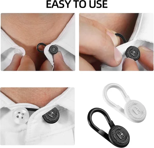 Vista 2 de 20 PCS Shirt Collar Extenders for Mens Shirts Elastic Button Extender for Pants Dress Trouser,Black &White