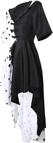 Vista 4 de Drofe Disfraz de Cruella Devil para mujer, disfraz de cosplay para Halloween