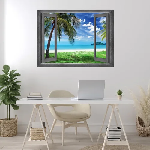 Vista 16 de wall26 Adhesivo decorativo para pared, loros verdes sentados en la rama afuera, ventana abierta, no se pega ni se pega, papel tapiz no tejido