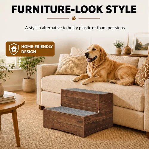 Vista 4 de beeNbkks 16" Tall Dog Stairs for Large Dogs, Extra Wide Couch Pet Steps 2-Tier