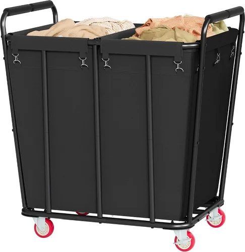 Vista 13 de Hoctieon Carrito Clasificador de Lavandería de 2 Secciones, Cesta Rodante de 300L con Ruedas, Organizador de Cesta de Lavandería Industrial, Canasta
