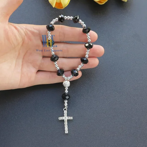Vista 6 de 12 pulseras de rosario de cristal con diamantes de imitación, cruz, bautismo, boda, primera comunión, recuerdo de quinceañera, regalo conmemorativo
