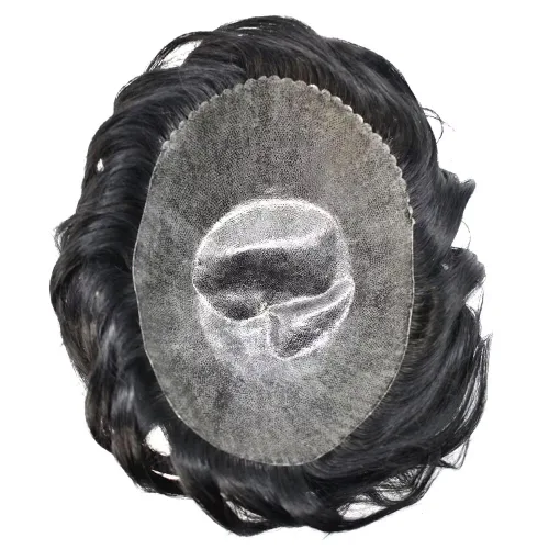 Vista 7 de LYRICAL HAIR Toupee para hombres de piel fina inyección de PU unidad de peluca para hombre 1# Jet Real Natural Cabello humano Pieza Sistema