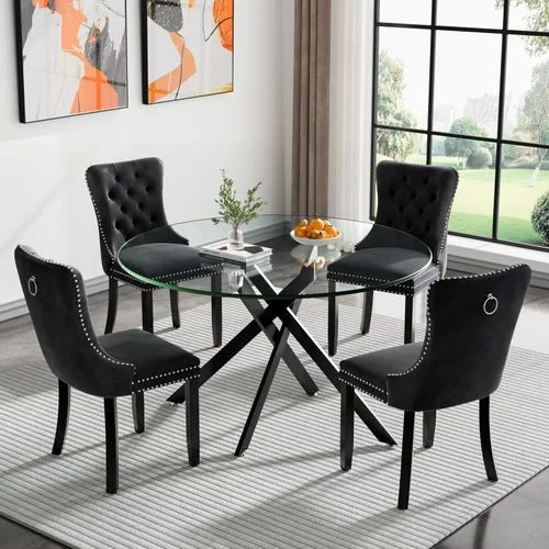 Vista 89 de Juego de mesa de comedor de cristal plateado moderno de 47 pulgadas para 2, juego de mesa de comedor de cocina redonda de 3 piezas con patas