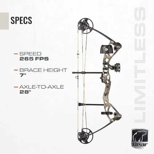 Vista 4 de Bear Archery Limitless Arco Compuesto de Doble Leva - Incluye Carcaj, Mira y Apoyo, God's Country
