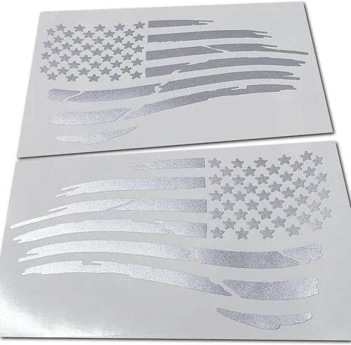 Vista 6 de Par de calcomanías adhesivas con bandera estadounidense ondeante troqueladas atenuadas para automóvil, camión (4" x 7", negro brillante)