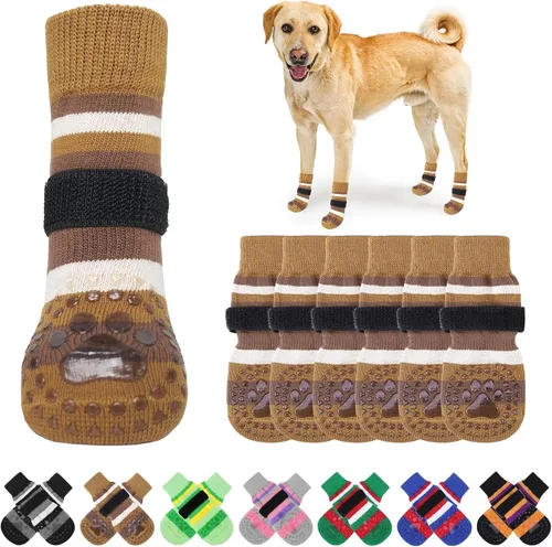 Vista 30 de KOOLTAIL Calcetines antideslizantes para perros para pavimento caliente, 3 pares de botas de perro y protectores de patas para evitar lamer