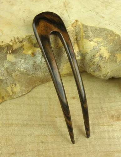 Vista 6 de JWL (1) S.E. Asian Ebony Dos puntas curvadas 4.5 pulgadas horquilla de pelo Pic Pin Fork - Estilo hawaiano