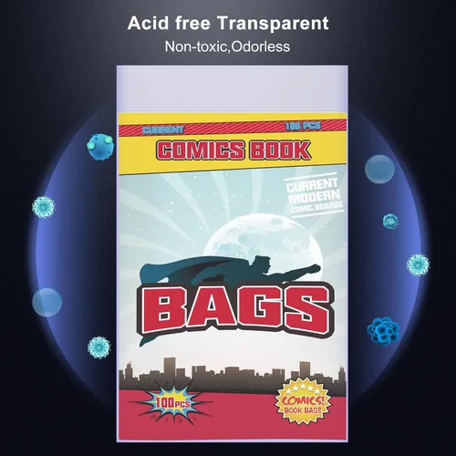 Vista 2 de KKU 200 bolsas para cómics actuales, Bolsas transparentes para cómics de 7.2 X 10.5 pulgadas, Fundas para cómics libres de ácido para almacenamiento