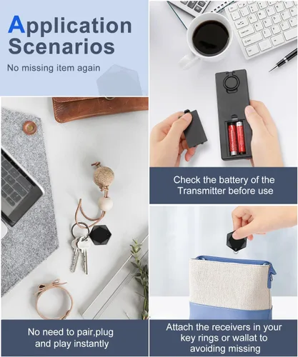 Vista 6 de Elecpow Localizador de llaves con sonido, 85 dB+Rf buscador remoto con 164 pies. Buscador de control remoto de TV inalámbrico para llaves, cartera