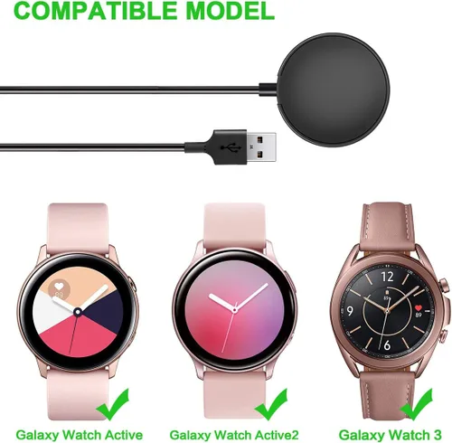 Vista 2 de Compatible con Samsung Galaxy Watch 4/Classic 3/Active/Active 2 cargador, paquete de 2 cables de carga inalámbrica USB de repuesto para accesorios