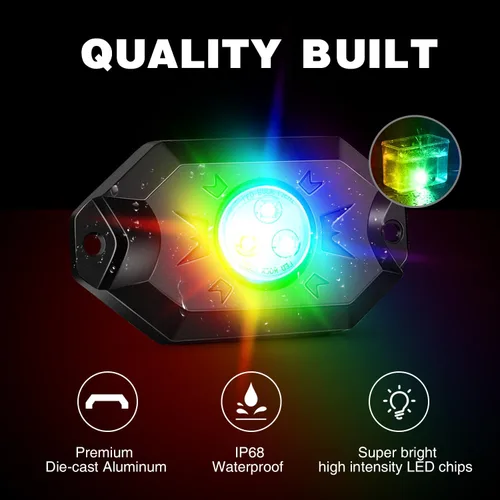 Vista 7 de Nilight 2 luces LED RGB de 3 pies con base de resorte y 4 luces de rock, control remoto de aplicación con patrones de persecución de bricolaje
