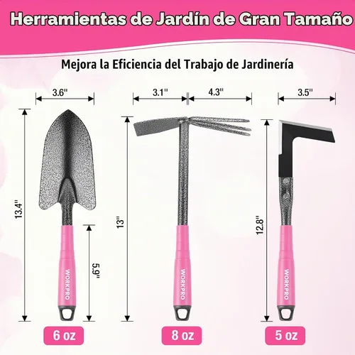 Vista 2 de WORKPRO Juego de herramientas de jardín rosa de 6 piezas