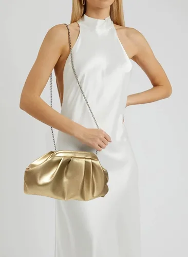 Vista 5 de expouch Bolso de noche con diseño fruncido para mujer, con cadena dorada, bolso de hombro