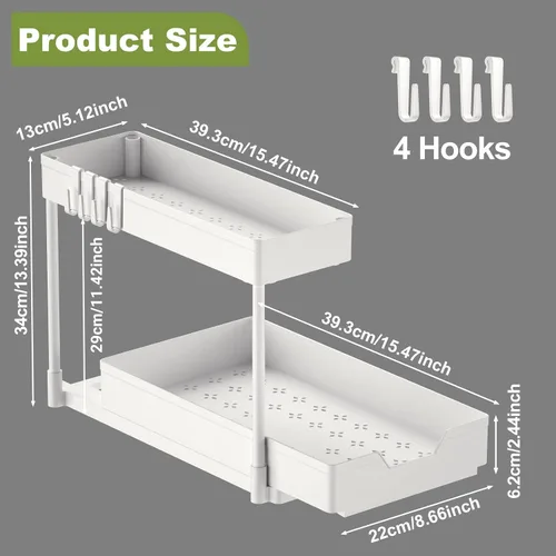 Vista 5 de Organizadores y almacenamiento para debajo del fregadero, organización de baño en forma de L, almacenamiento deslizante de 2 niveles para debajo