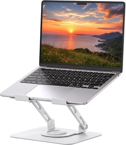 Vista 12 de SOUNDANCE Soporte giratorio 360º para laptop, elevador ergonómico para computadora de escritorio, soporte de metal multiángulo de altura ajustable