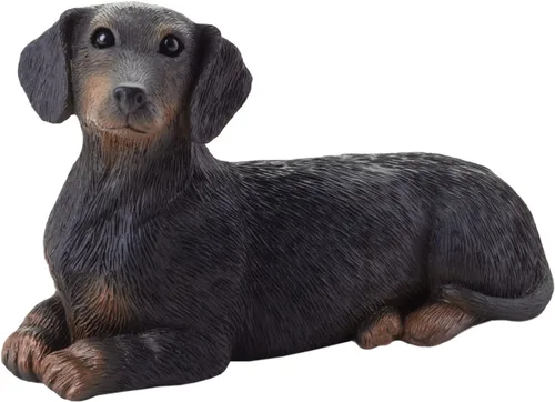 Vista 4 de Sandicast Escultura de perro salchicha negro liso de tamaño medio, sentado