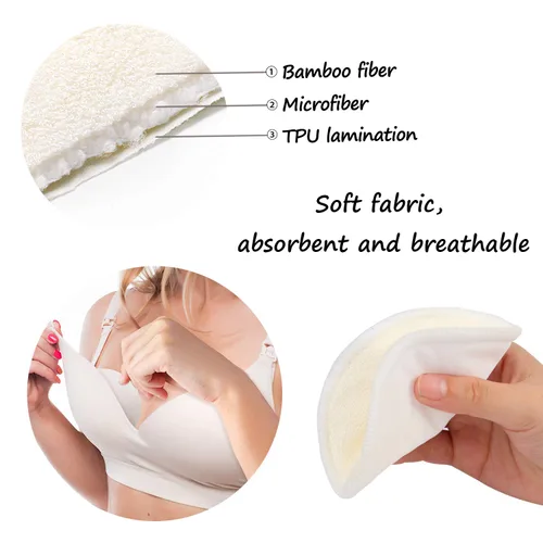 Vista 3 de PHOGARY 12 almohadillas de lactancia de bambú lavables, almohadillas orgánicas reutilizables para el pecho con bolsa de lavandería y bolsa