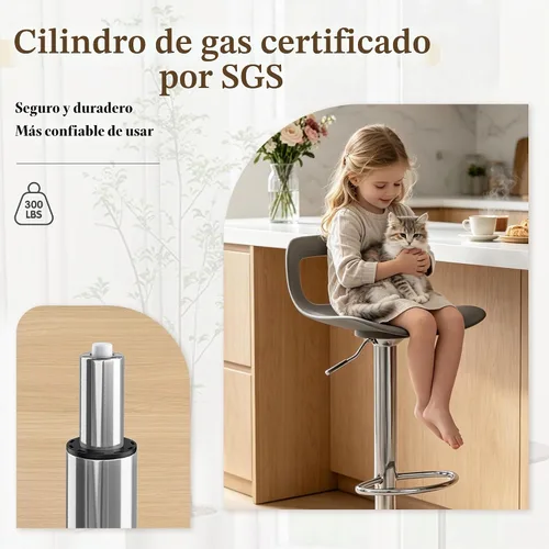 Vista 3 de NOBPEINT Taburete de bar giratorio ajustable con elevación de aire cromado contemporáneo, juego de 4, gris