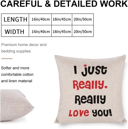 Vista 2 de Valentine Pillow Cases for Home Decor I Just Really Really Love You Throw Pillow Cover with Zipper Farmhouse Cushion Cover Cases 16"x16" Romantic