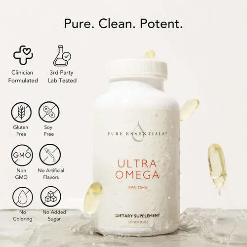 Vista 3 de Pure Essentials Aceite de pescado ultra omega-3 para apoyo al corazón, cerebro y piel, de origen sostenible y capturado en la naturaleza, EPA y DHA