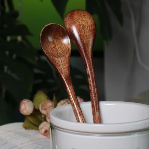 Vista 4 de Meiyahome - Cuchara de madera larga de mango redondo de 8 pulgadas, cuchara mezcladora hecha a mano de material Nanmu, cuchara de café de 7.9 in