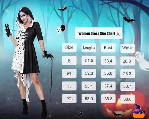 Vista 7 de GIKING Cruella Devil - Disfraz de Halloween para mujer, manga media y larga, color blanco y negro