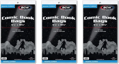 Vista 6 de BCW Bolsas de cómics actuales y modernas, 100 unidades, bolsas de cómics modernas sin ácidos para problemas actuales, exteriores de 6 7/8 x 10 1/2