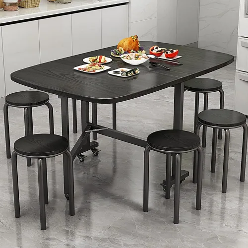 Vista 2 de Mesa Multifuncional de Hoja Abatible - Mesa de Comedor Plegable de 47" de Madera con 6 Ruedas (Negro)