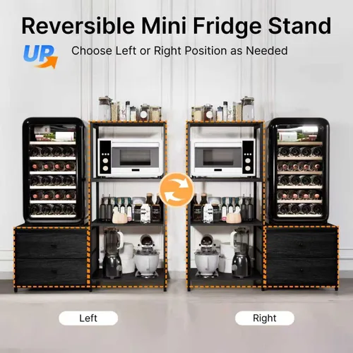 Vista 5 de Soporte para Mini Refrigerador con Almacenamiento, Microondas y Soporte para Mini Refrigerador con Toma de Corriente, Barra de Café, Panadero