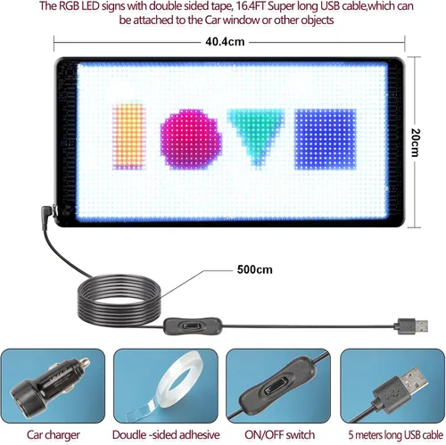 Vista 3 de Leadleds Panel de matriz LED programable Bluetooth de 5 V, tablero de mensajes de desplazamiento flexible alimentado por USB con texto y animación